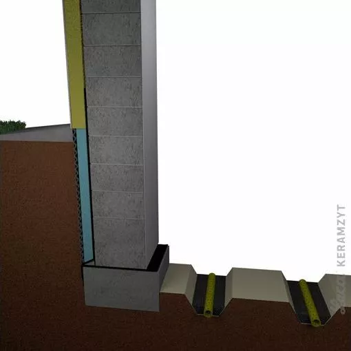Warstwa ok. 5 cm Leca® KERAMZYTU budowlanego L i rura drenarska